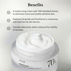 Jar of Ahua Heartleaf Intense Calming Cream with benefits listed on a light gray background
