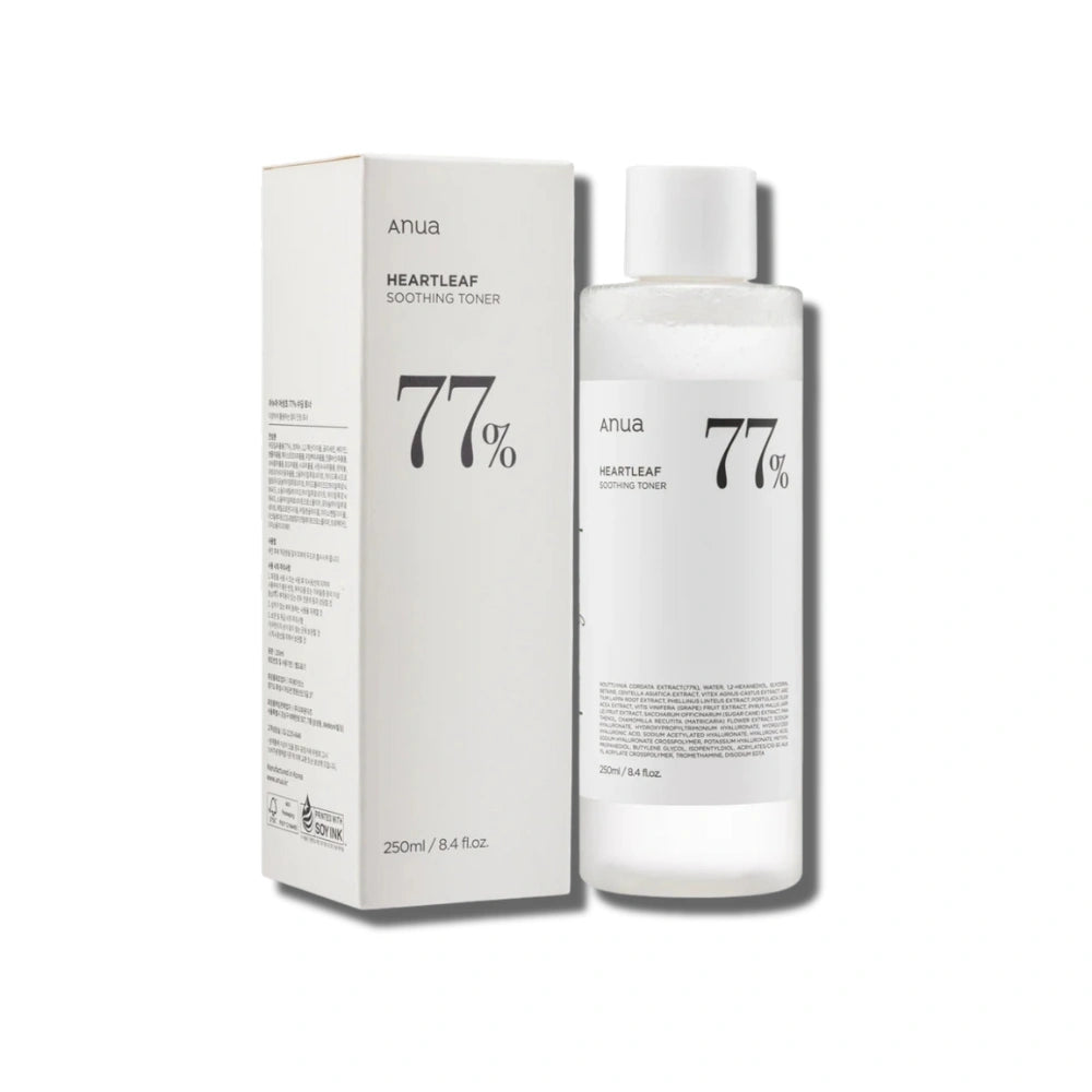 Anua Heartleaf toner bottle and packaging on a white background
