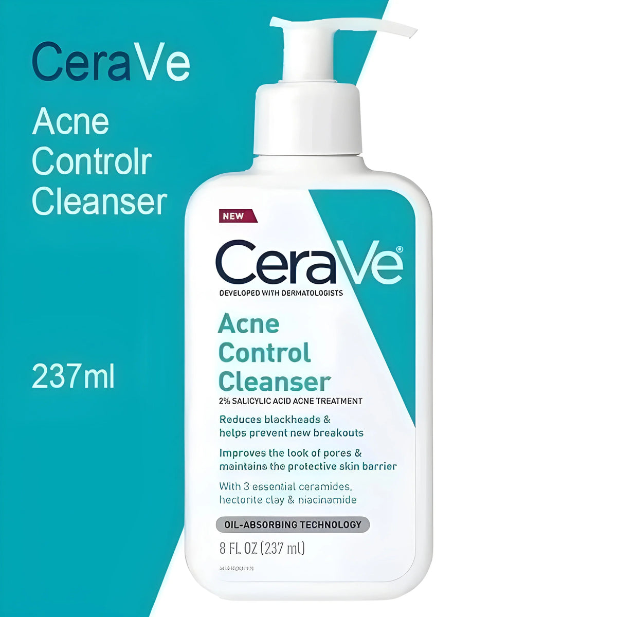 CeraVe 2% salicylic acid gel cleanser clears acne and unclogs pores